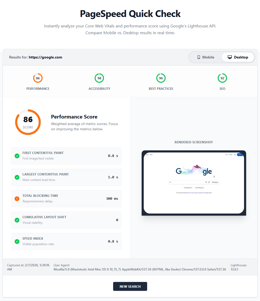 PageSpeed Quick Check