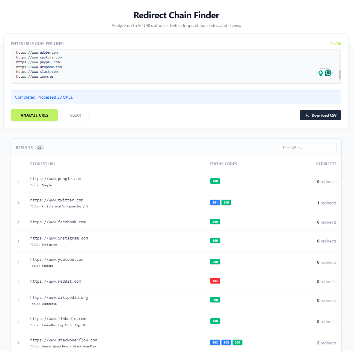 Redirect Chain Finder